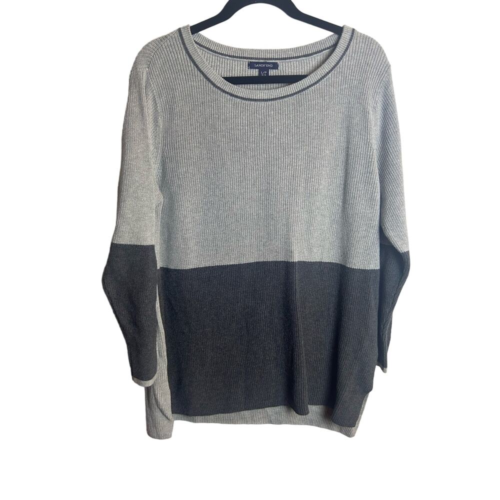 Lands End Knit Tunic Sweater Size Large L Scroop Neck Gray Slate Gray Classic